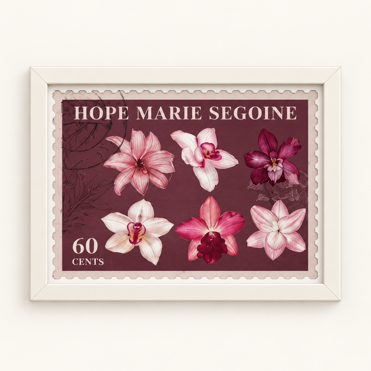Quadro botanico orchidee bordeaux – mockup