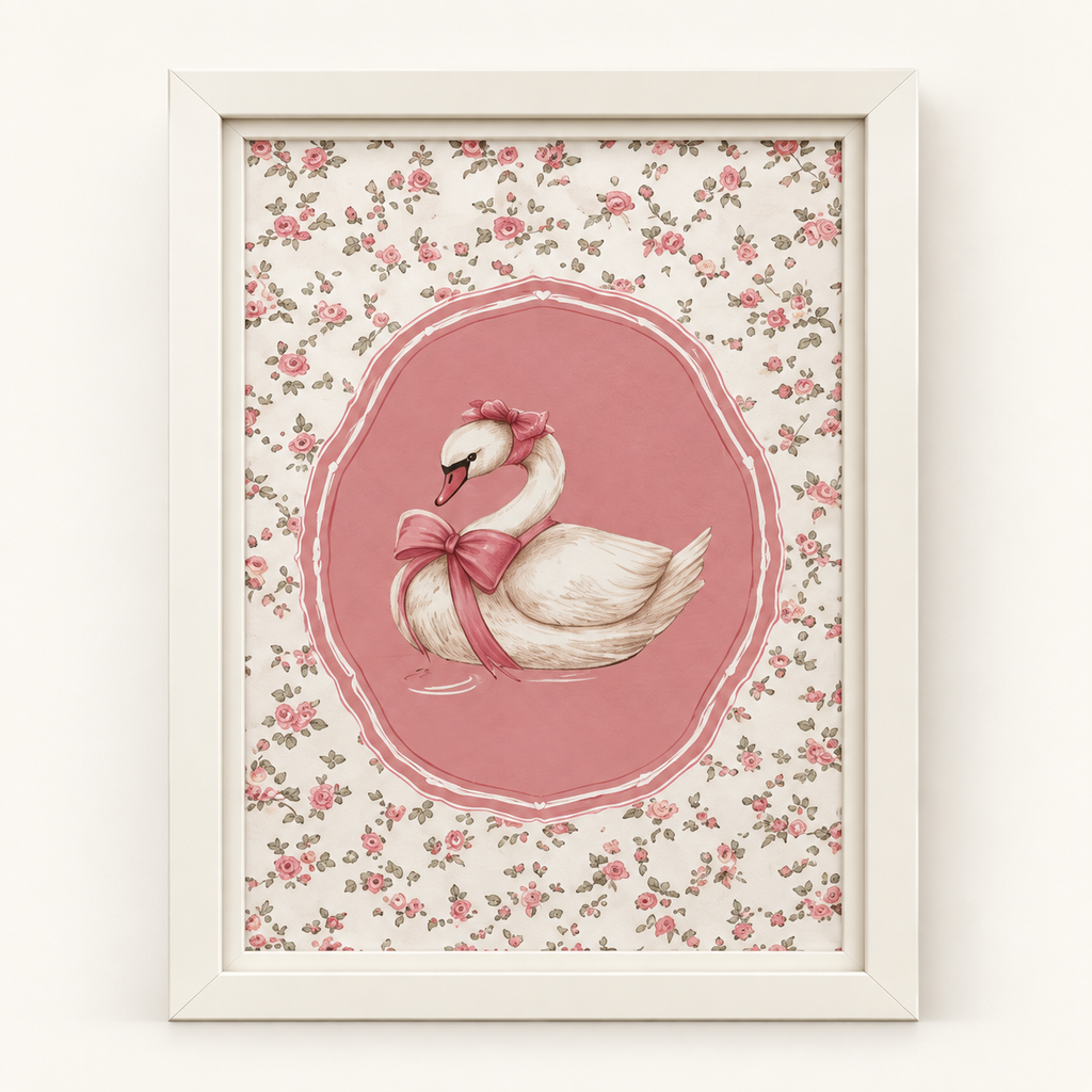 Quadro cigno con fiocco e motivo floreale – mockup