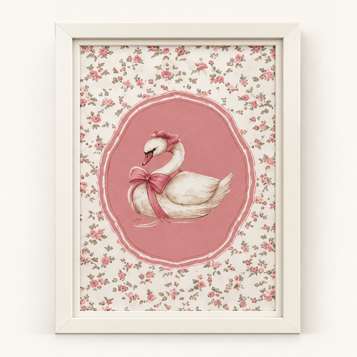 Quadro cigno con fiocco e motivo floreale – mockup